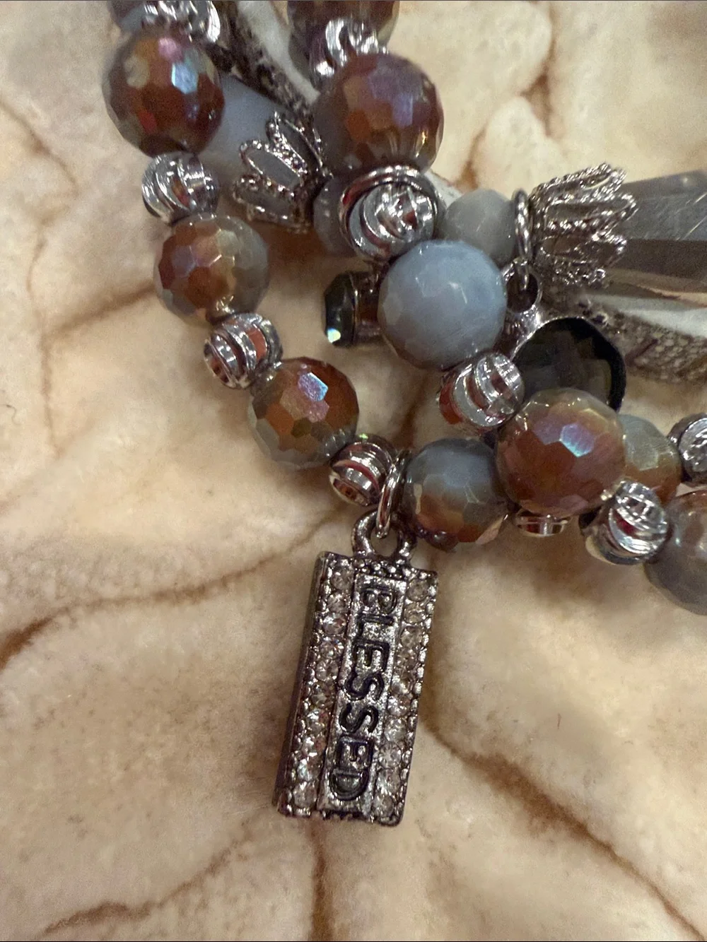 Good Works Gray Multi-Strand Beaded Bracelet with Silver Accent Clasp